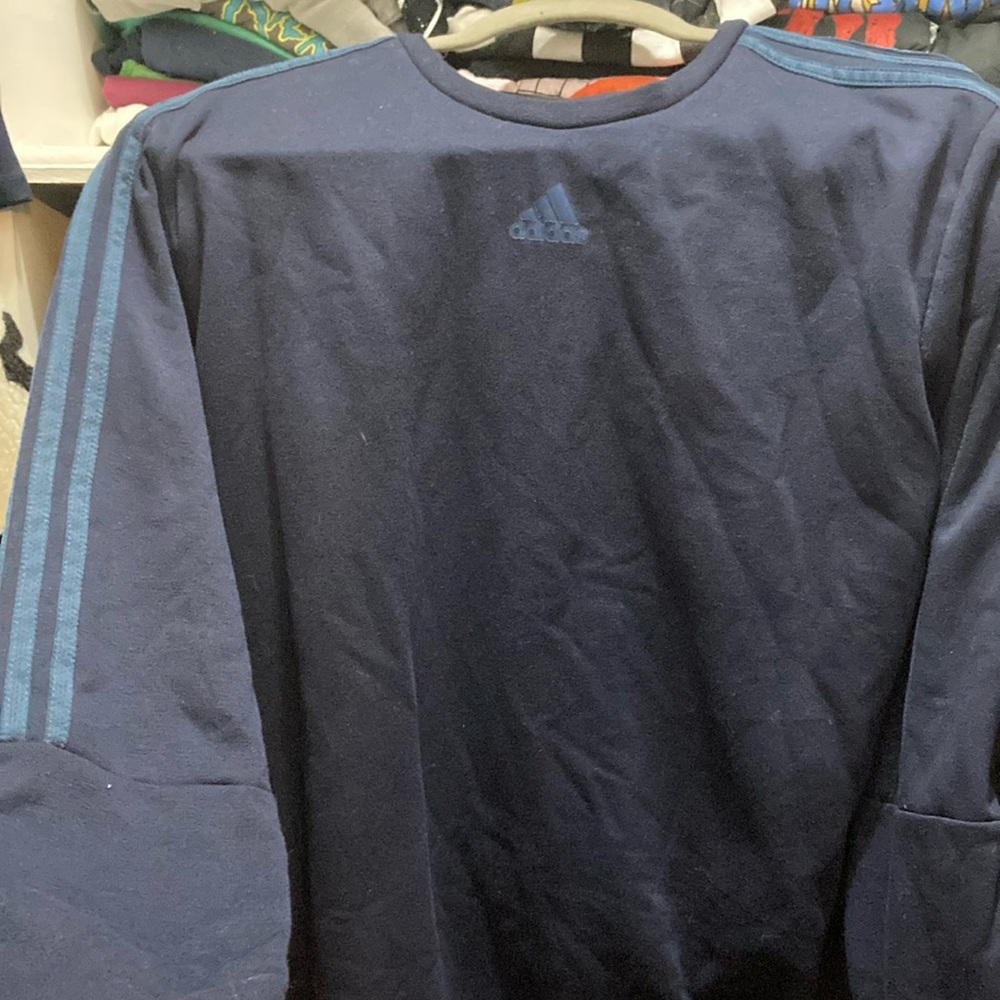 Adidas Blue Crewneck Jacket with Signature Stripes